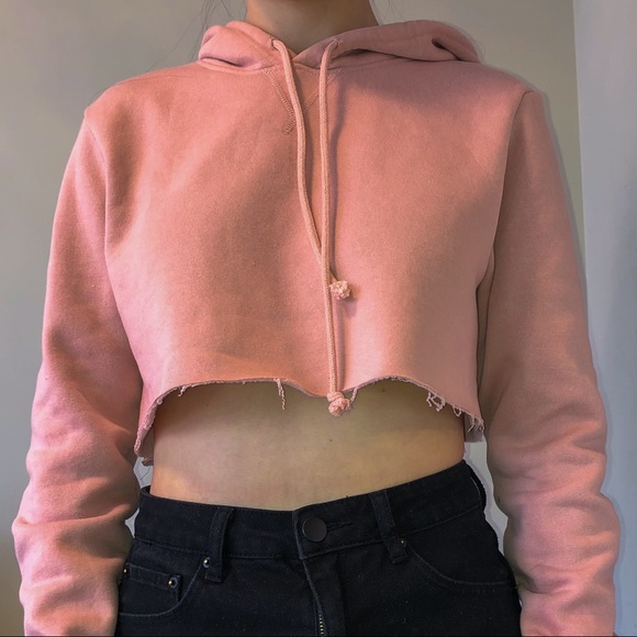 Salmon Pink Cropped Hoodie - Picture 3 of 4